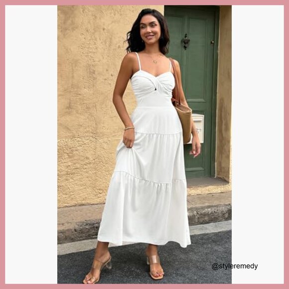 Strapless Maxi Dress Off Shoulder Hollow Out Smocked A Line - Picture 5 of 7